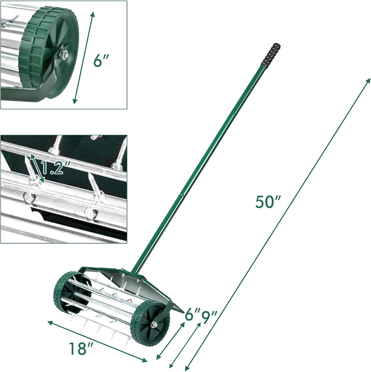 S AFSTAR Rolling Lawn Aerator with Fender, 18-Inch Hand-Push Lawn Aerator Roller W/50-Inch