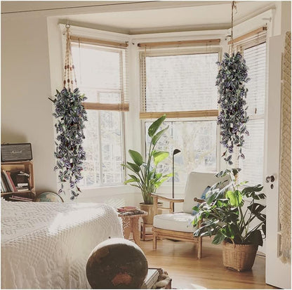 TOCHGREEN 3pcs Artificial Hanging Plants-3.6ft Fake Ivy Vine Purple Fake Ivy Leaves Faux Hanging