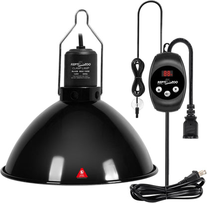 REPTI ZOO Reptile Light Fixture Dimming Thermostat Combo Pack, 8.5 Inch Deep Dome Lamp Fixture Max