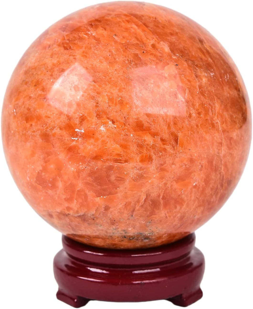 JIC Gem Natural Sunstone Sphere Ball with Wooden Stand for Fengshui Rare Healing Crystal Decoation