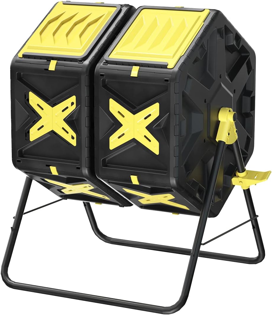Compost Bin Outdoor - 2 X 18.5 Gal Dual Chamber Compost Tumbler,BPA Free Outdoor Rotating Composter