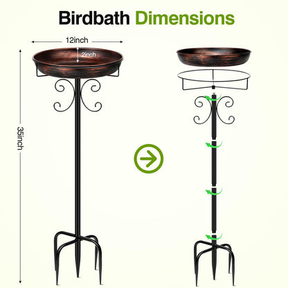 Daoeny 35In Metal Bird Bath for Outside, Vintage Freestanding Birdbaths & Birdfeeder, Bird Baths
