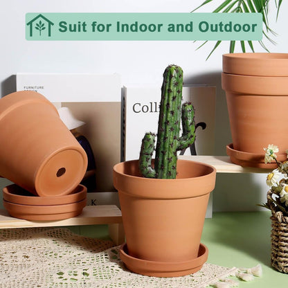 vensovo 6 Inch Terracotta & Clay Pots for Plant with Saucer, 4 Pack