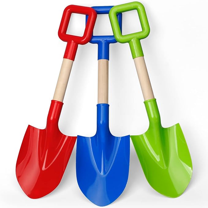 16inch Beach Sand Shovels Toys for Kid Adult, 3PCS Sturdy Long Wooden Spade Gardening Tool Kits
