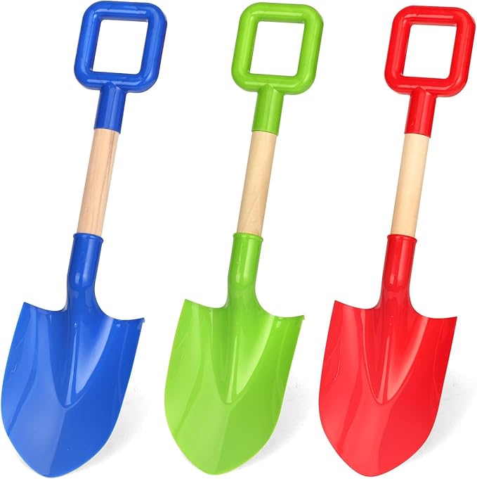 16" Beach Sand Shovels Toys for Kids, Gardening Tool Kits, Sturdy Long Wooden Spade for Sand Snow