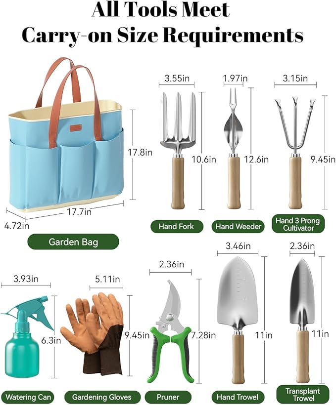 VerdantVibes 9-Piece Garden Tool Set - Heavy Duty Gardening Hand Tools with Ergonomic Non-Slip