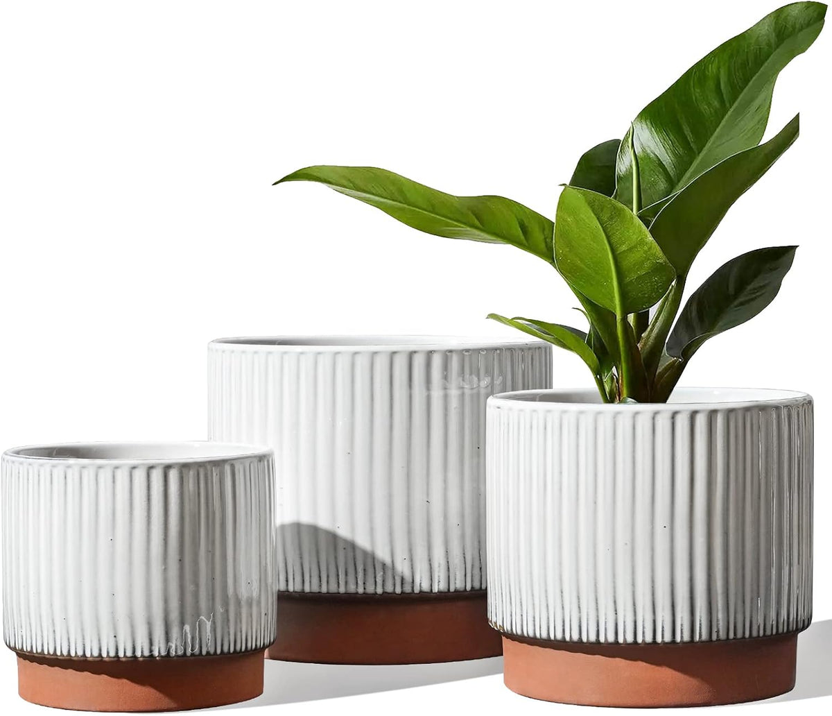 LE TAUCI Ceramic Pots for Plants, 8+6.7+5.5 Inch Plant Pots Indoor, Flower Pot with Drainage Holes