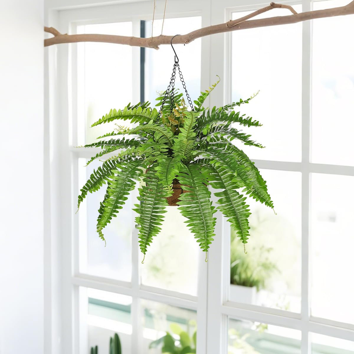Fake Hanging Plants Large Boston Fern Artificial Plants Outdoor Realistic Fake Ferns with Palm