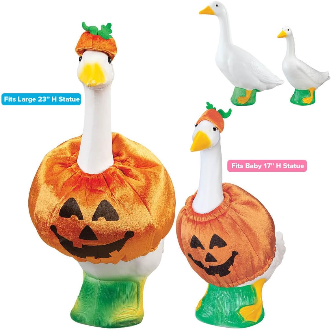 Fox Valley Traders Gaggleville Goose Pumpkin Bundle, Includes One Large 23" White Goose, One Baby