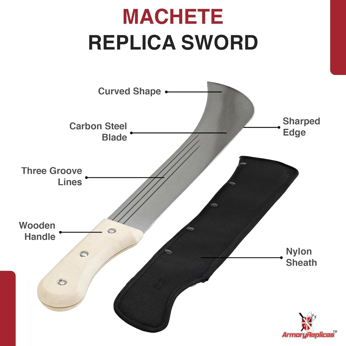 Armory Replicas Full Tang Machete Knife - Multipurpose Outdoor Camping Tool