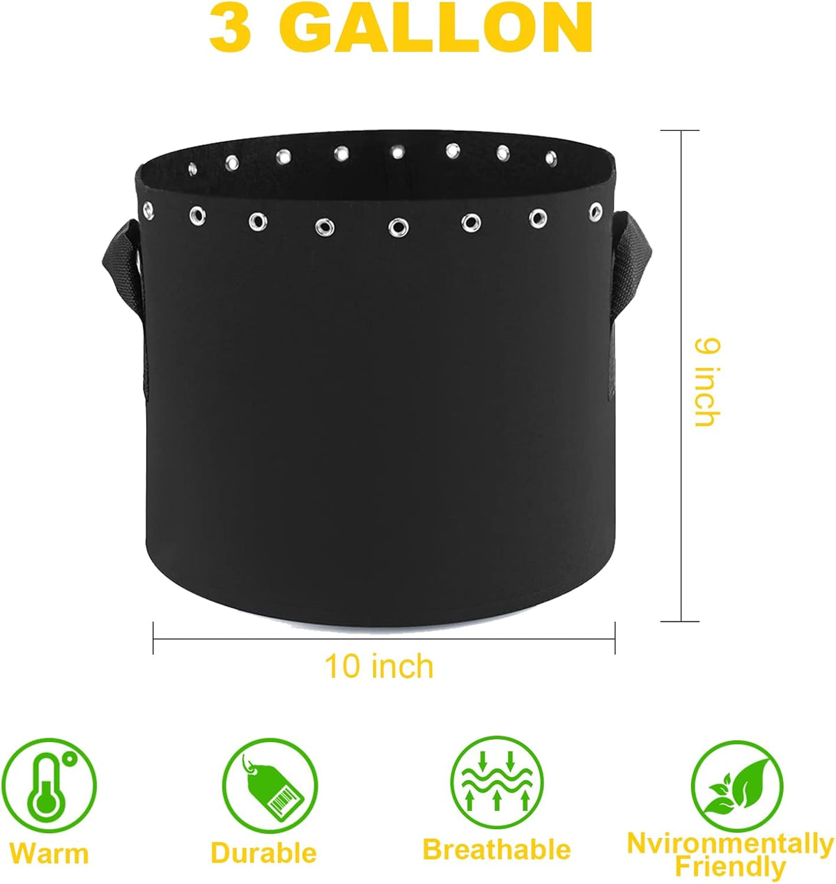 3 Gallon Fabric Pots with Holes 5 Packs with Handles Plant Grow Bags