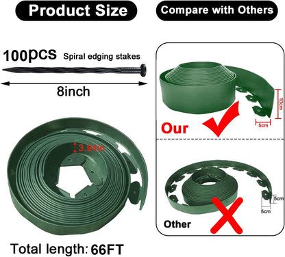 Landscape Edging 66FT,Garden Edging Borders [Extra Tall 4IN High] with 100 pcs Plastic Stakes, Lawn