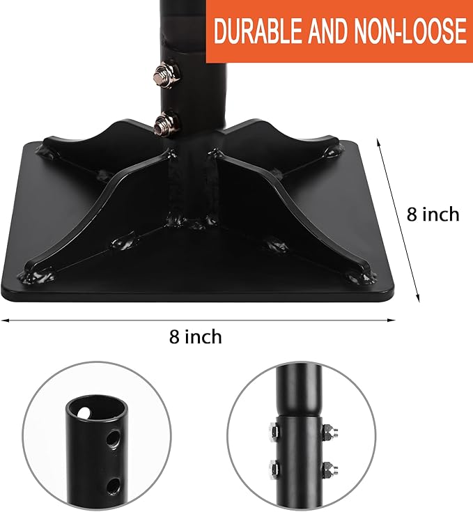 Steel Tamper 8in×8in, 45in Long-Handled Hand Tamper with Rubber Grip, Durable Ground Tamper, Ideal