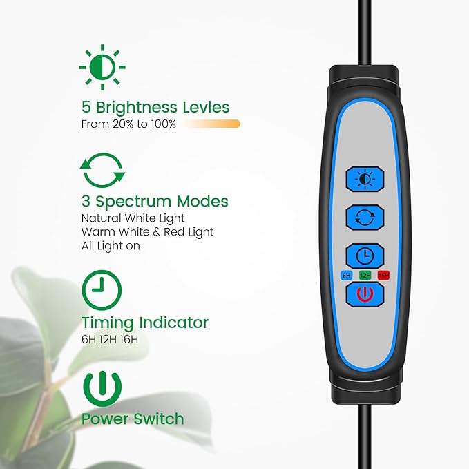 Garpsen Grow Light, Full Spectrum Plant Lights for Indoor Growing with Gooseneck (No Base), 3