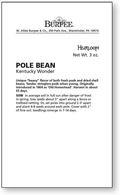 Burpee 'Kentucky Wonder' Pole Bean Seeds, 2 ounces of Non-GMO Seed, Heirloom