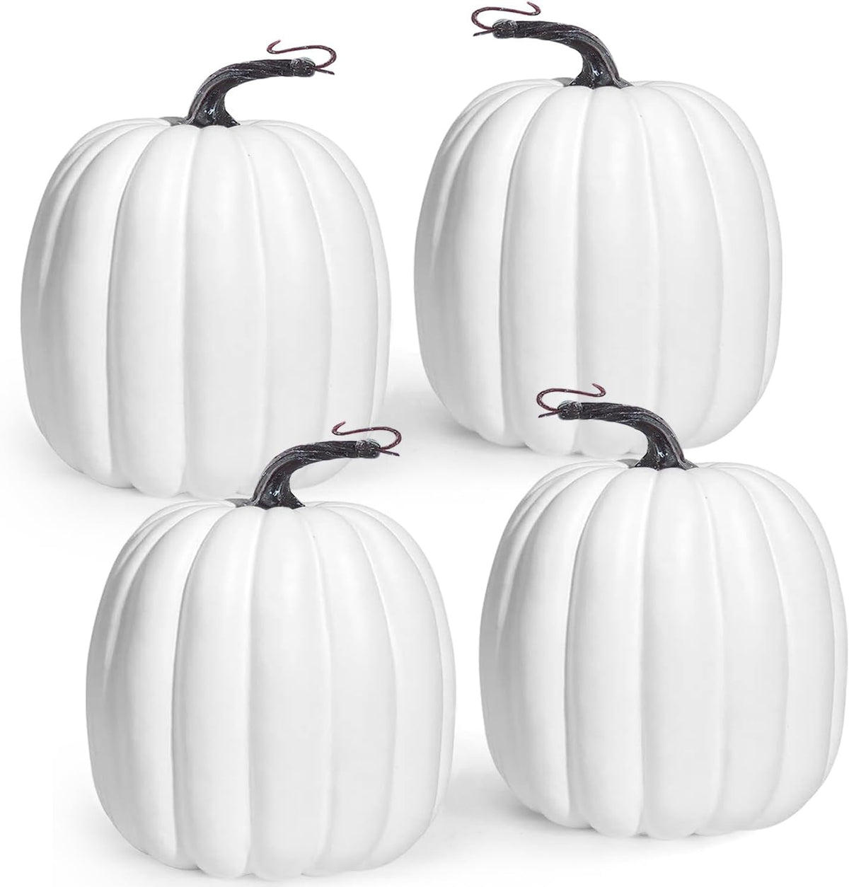 Artmag 6 Inch Large Artificial Pumpkins, 4PCS Big White Faux Foam Harvest Pumpkins for Fall Autumn