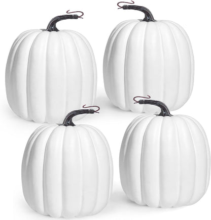 Artmag 6 Inch Large Artificial Pumpkins, 4PCS Big White Faux Foam Harvest Pumpkins for Fall Autumn