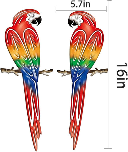 Metal Outdoor Wall Art Decor,3D Colorful Garden Birds Sculpture Outdoor Iron Hanging Parrot Decor