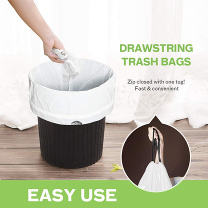 6 Gallon 120pcs Strong Drawstring Trash Bags Garbage Bags by Teivio, Bathroom Trash Can Bin Liners