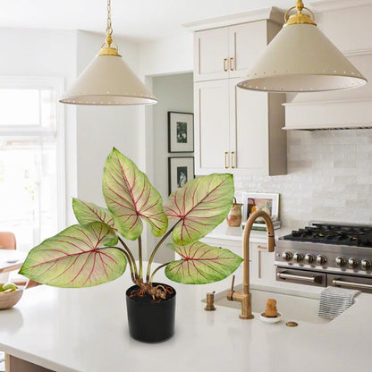 Briful 22'' Tall Fake Plants Artificial Caladium Plants in Black Pot Realistic Potted Faux Plant