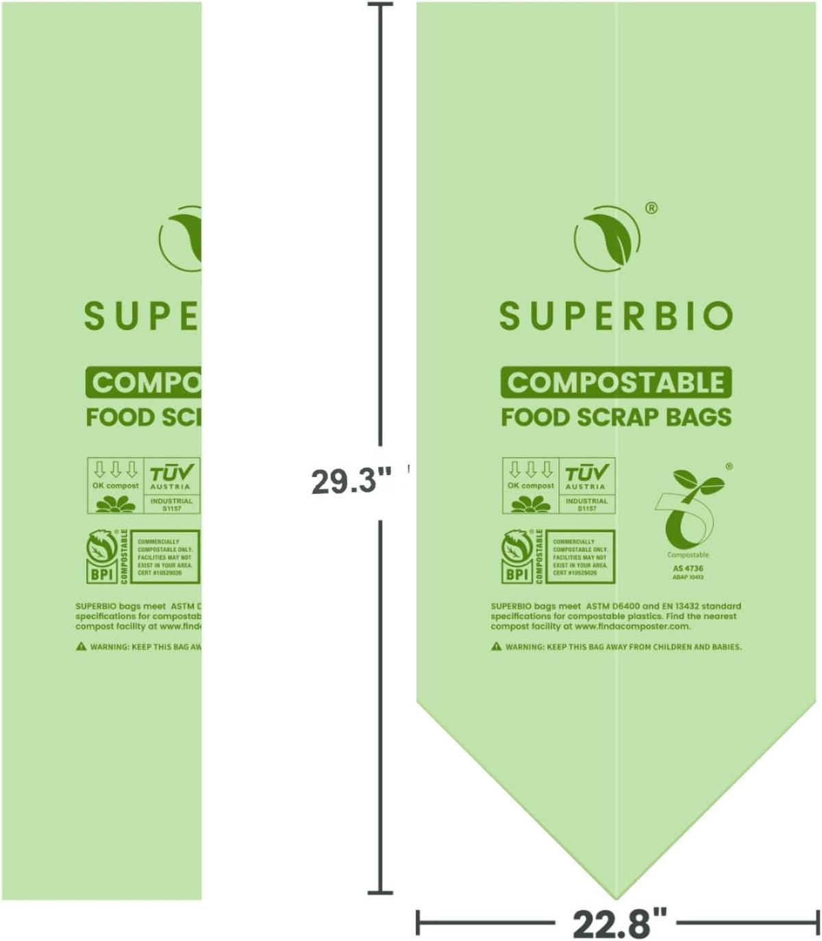 SUPERBIO 13 Gallon Compostable Kitchen Waste Bags, 50 Count, 1 Pack, Flat top Food Scrap bags