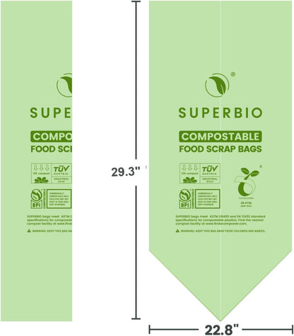 SUPERBIO 13 Gallon Compostable Kitchen Waste Bags, 50 Count, 1 Pack, Flat top Food Scrap bags