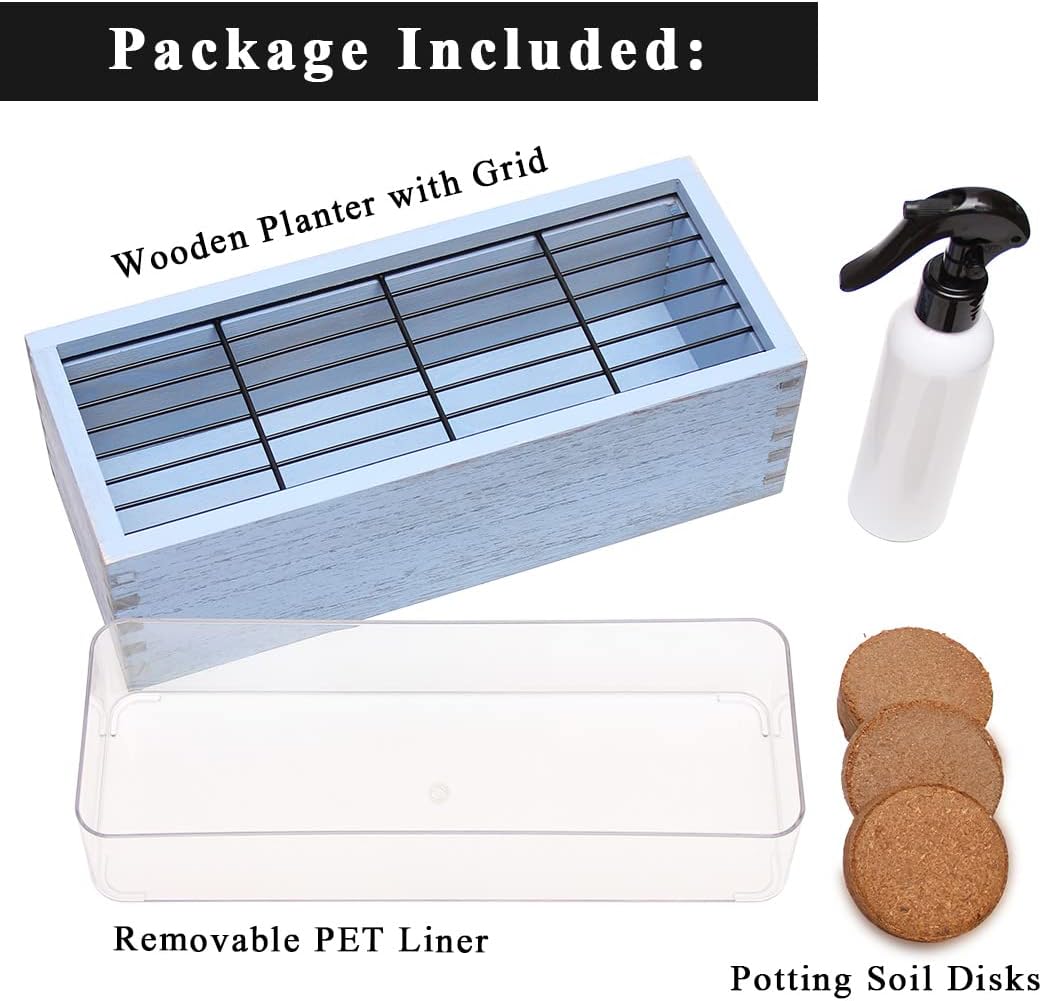 Wooden Cat Grass Planter (no Seeds Included) with Potting Soil Disks, Anti-Digging Grid and