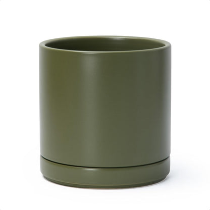 D'vine Dev 8.2 Inch Ceramic Planter Pot with Drainage Hole and Saucer, Indoor Cylinder Round