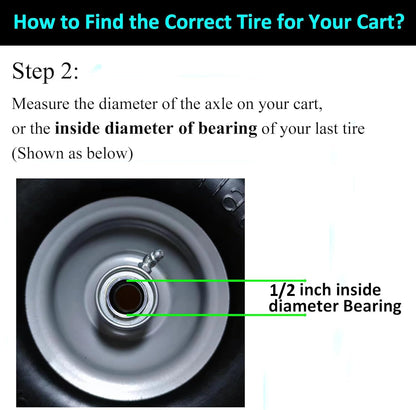 Flat Free 4.10/3.50-4 Tire with 1/2 Axle Bore, 3-4” Center Hub 10 inch Solid Tire Replacement for