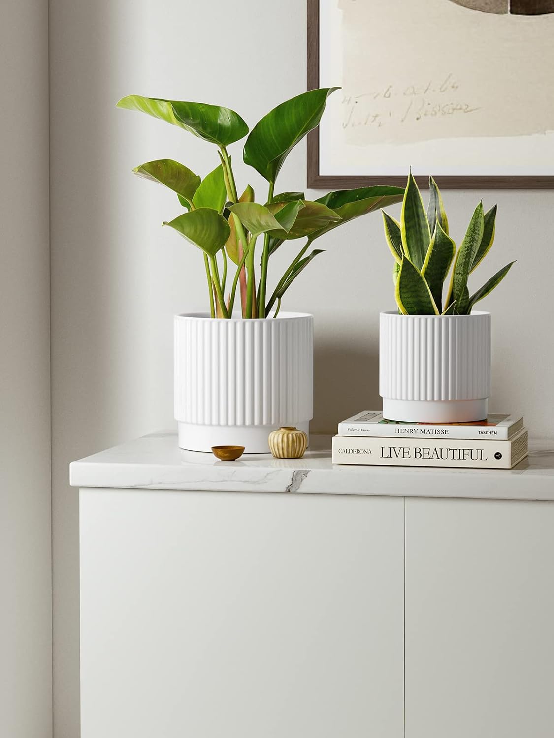 LE TAUCI Ceramic Pots for Plants, 8+6.7+5.5 Inch Plant Pots Indoor, Flower Pot with Drainage Holes