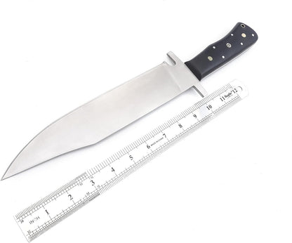 Nooraki - 15" Handmade Full Tang Hunting Knife with Leather Sheath, Multipurpose Bowie Knife with