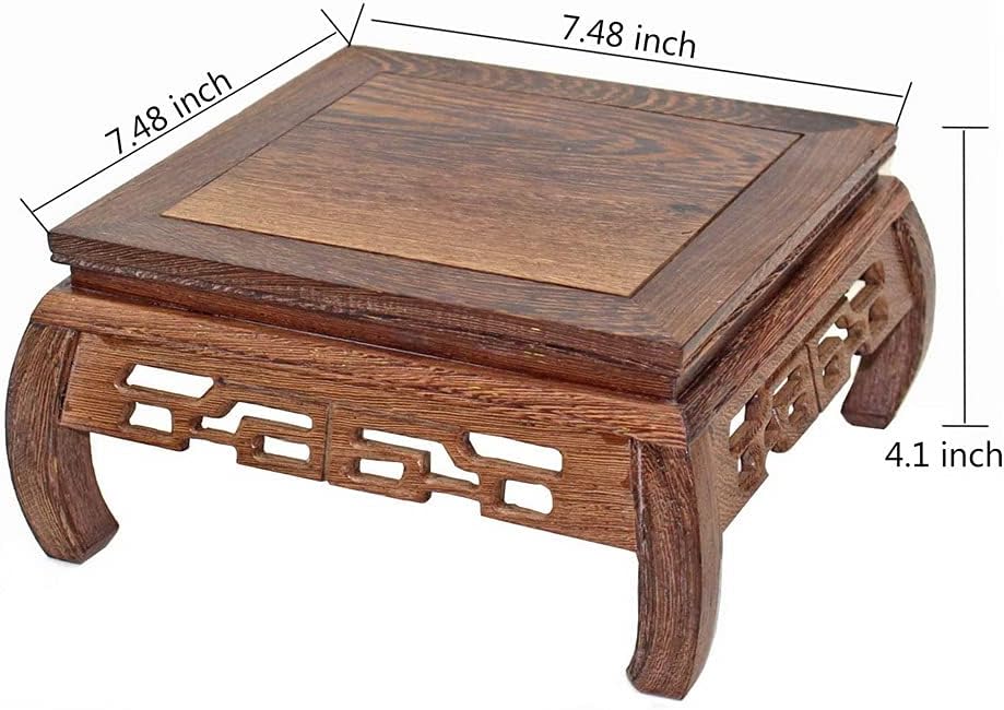 GOLDY&WENDY Oriental Furniture Rosewood Solid Wood Pedestal Square Carved Wooden Display Stand