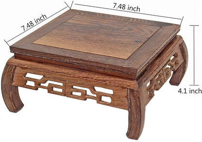 GOLDY&WENDY Oriental Furniture Rosewood Solid Wood Pedestal Square Carved Wooden Display Stand