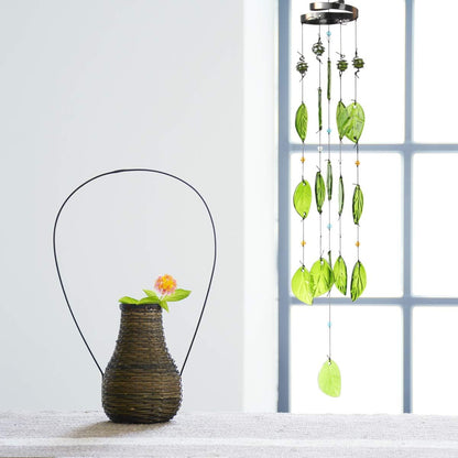 Vindar Wind Chimes, Glass Leaves Wind Chimes Outdoor Decor Handmade 32" Garden Chimes for Home