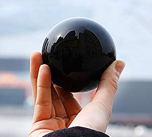JIC Gem Small Black Obsidian Sphere Ball with Wooden Stand for Fengshui Healing Crystal Decoation