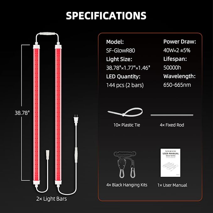 Spider Farmer LED Plant Grow Light GlowR80, 3.2ft Deep Red Supplemental Lighting Bar for Indoor