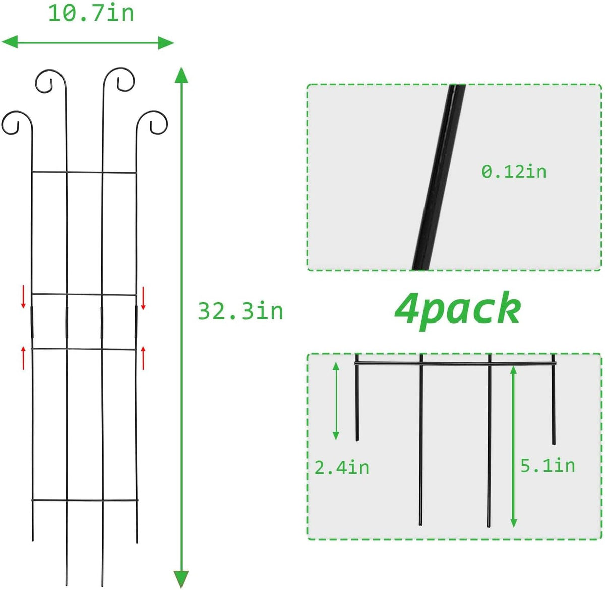4 Pack 32 Inch Plant Trellis Outdoor Metal Trellis for Climbing Plants Indoor Garden Trellis for