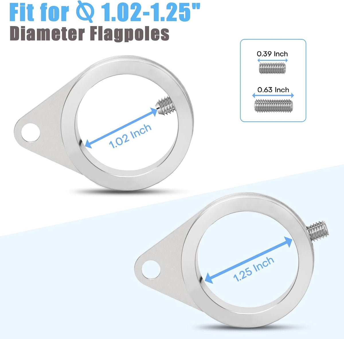 1.25" Flag Pole Rings, 2 Pcs Aluminum Alloy Spinning Flag Pole Ring Clips Swivels, 360° Rotating