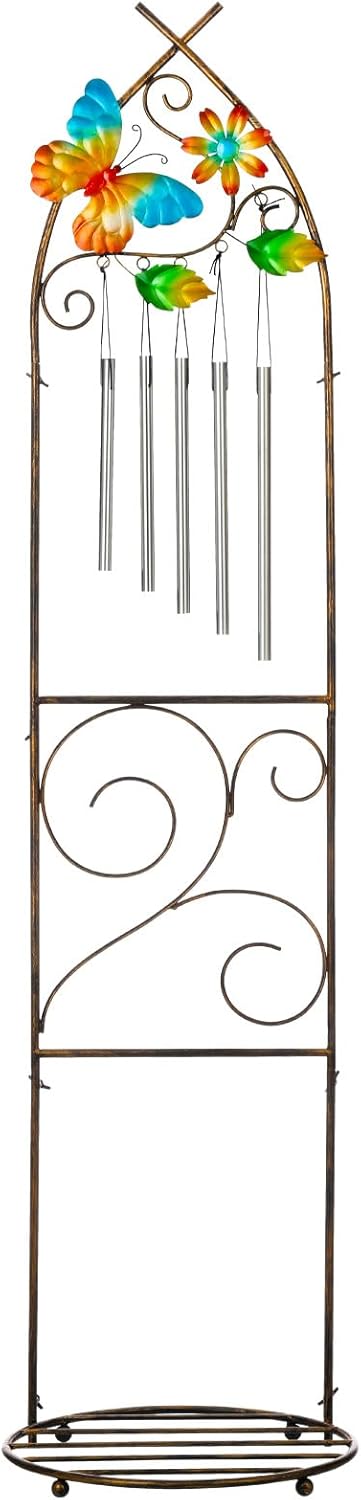 Garden Trellis with Plant Stands, 48” Metal Detachable Butterfly Plant Pot Trellis with Wind Chimes