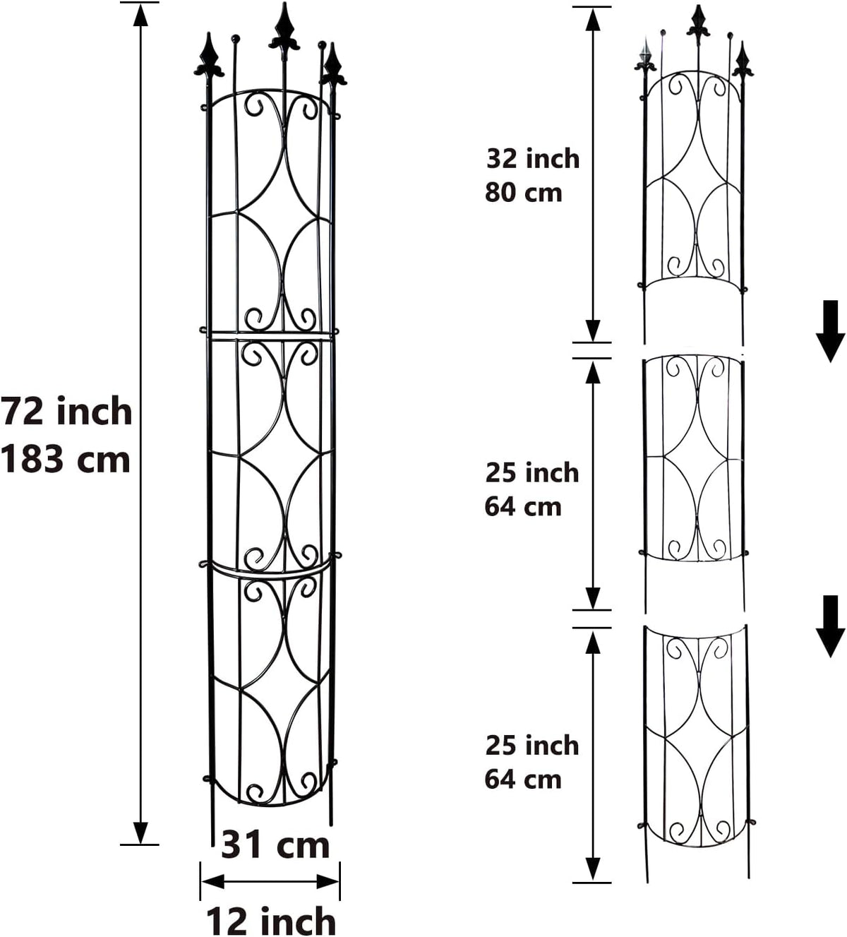 Garden Trellis 2 Pack 72'' H x 12'' W Metal Plant Trellis Indoor/Outdoor Metal Garden Trellis Plant