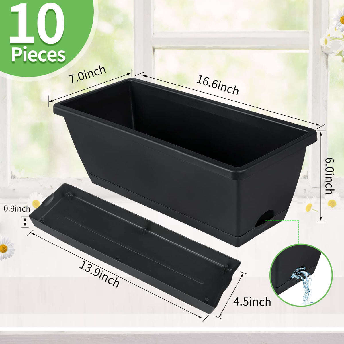 CHUKEMAOYI Window Box Planter, 10 Pack Plastic Vegetable Flower Planters Boxes 17 Inches