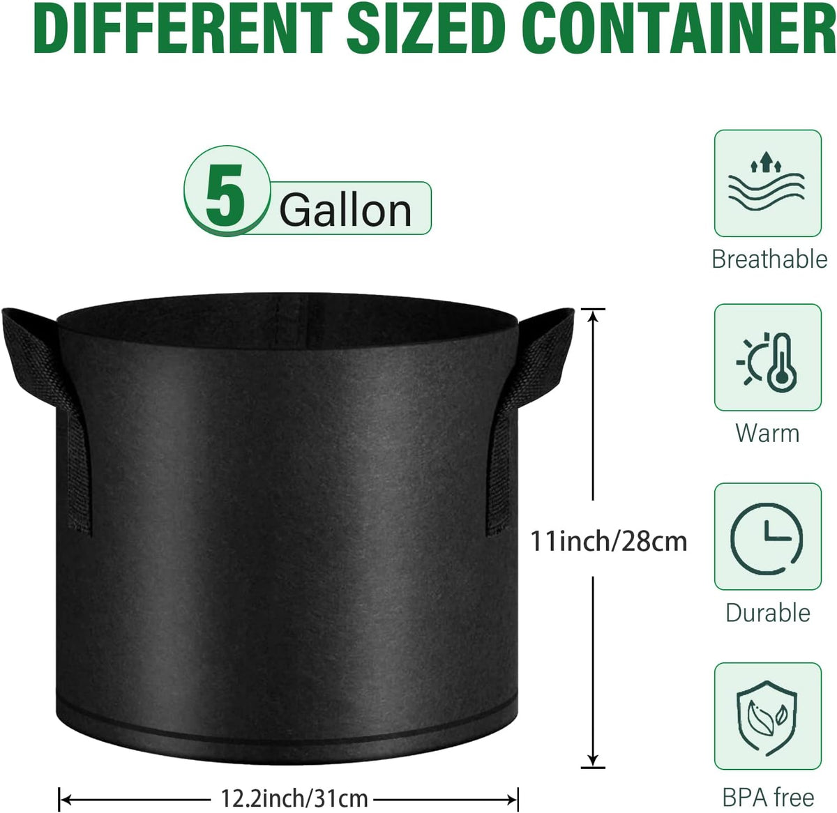 12 Pack Grow Bags 5 Gallon, 300G Heavy Duty Thickened Non-Woven Plant Bag Plant Fabric Pots with