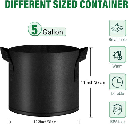 12 Pack Grow Bags 5 Gallon, 300G Heavy Duty Thickened Non-Woven Plant Bag Plant Fabric Pots with