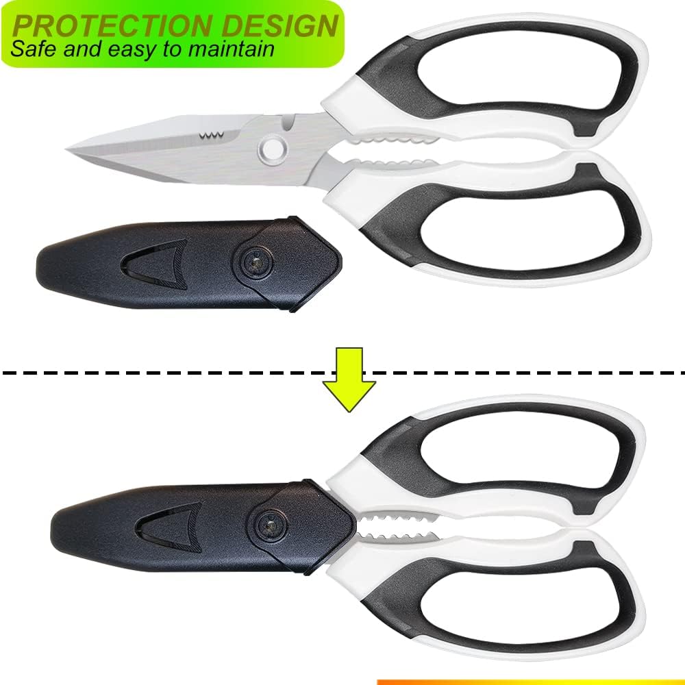 Heavy Duty 8'' Multipurpose Scissors with Protective Cover, Stainless Steel Serrated Blades, Easy
