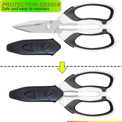 Heavy Duty 8'' Multipurpose Scissors with Protective Cover, Stainless Steel Serrated Blades, Easy