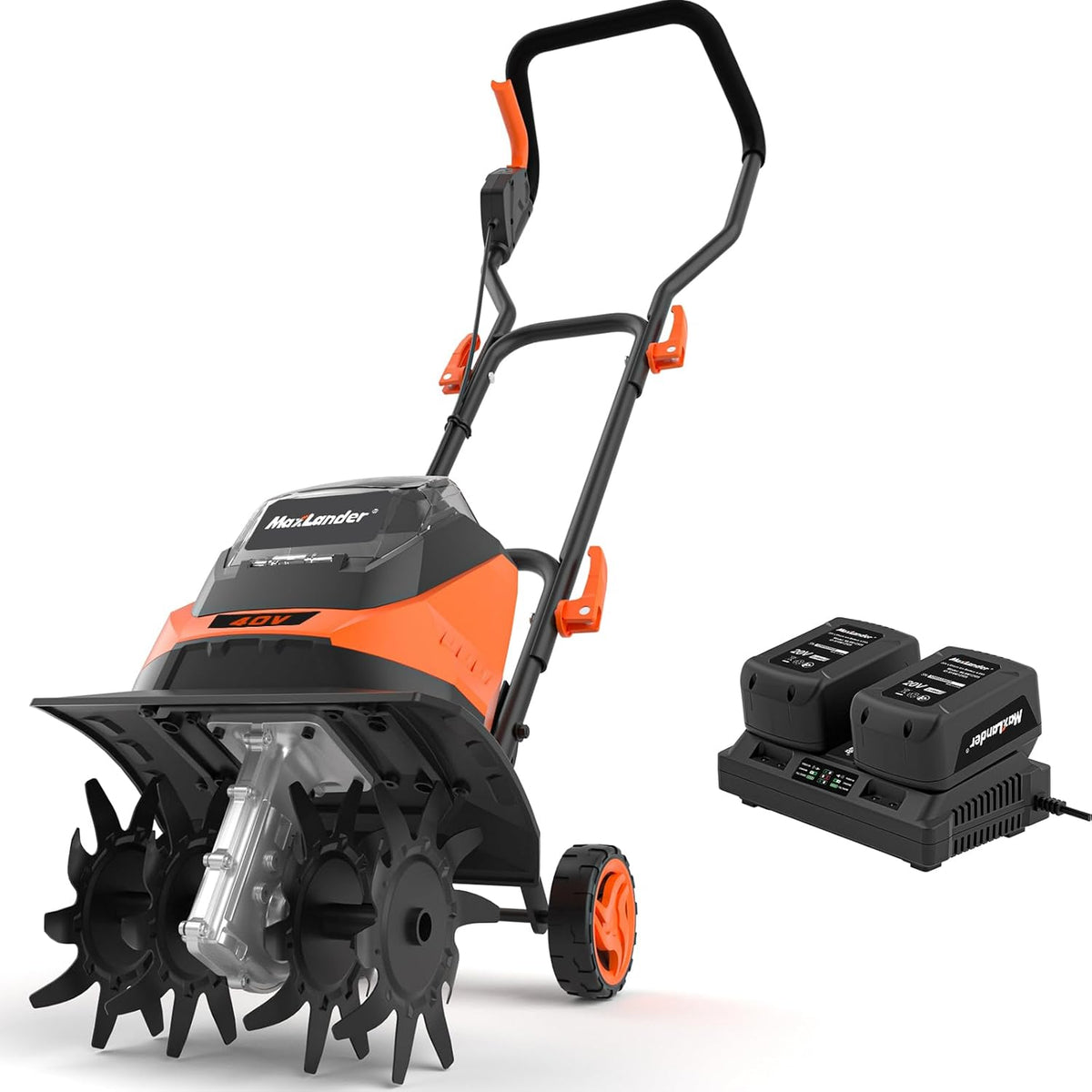 MAXLANDER Cordless Tiller Cultivator, 40V 12-Inch Brushless Battery Powered Garden Tiller with 4