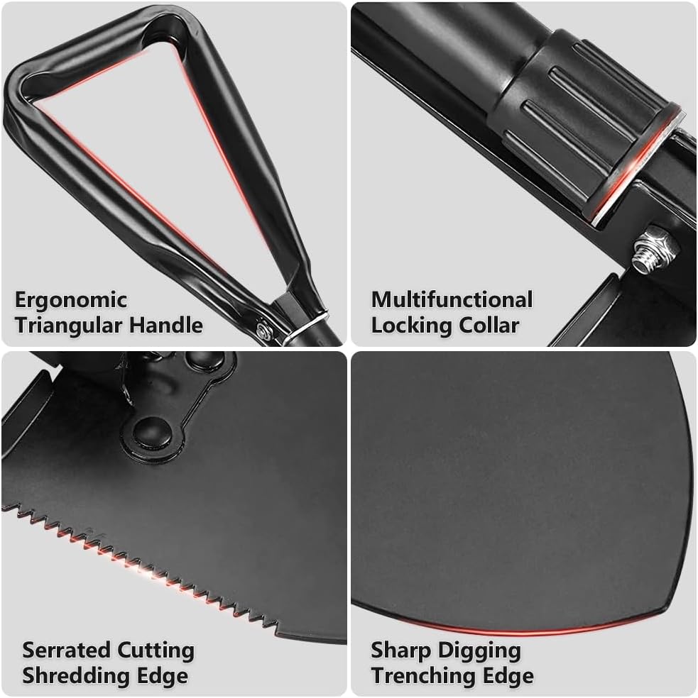 Camping Shovel, 18.5'' Lightweight Digging Shovel Portable Ergonomic High Carbon Steel Folding