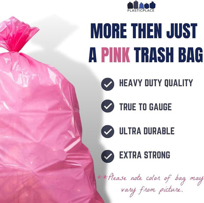 Plasticplace 32-33 Gallon Trash Bags │ 1.5 Mil │ Pink Garbage Can Liners │ 33’” x 39” (100 Count)