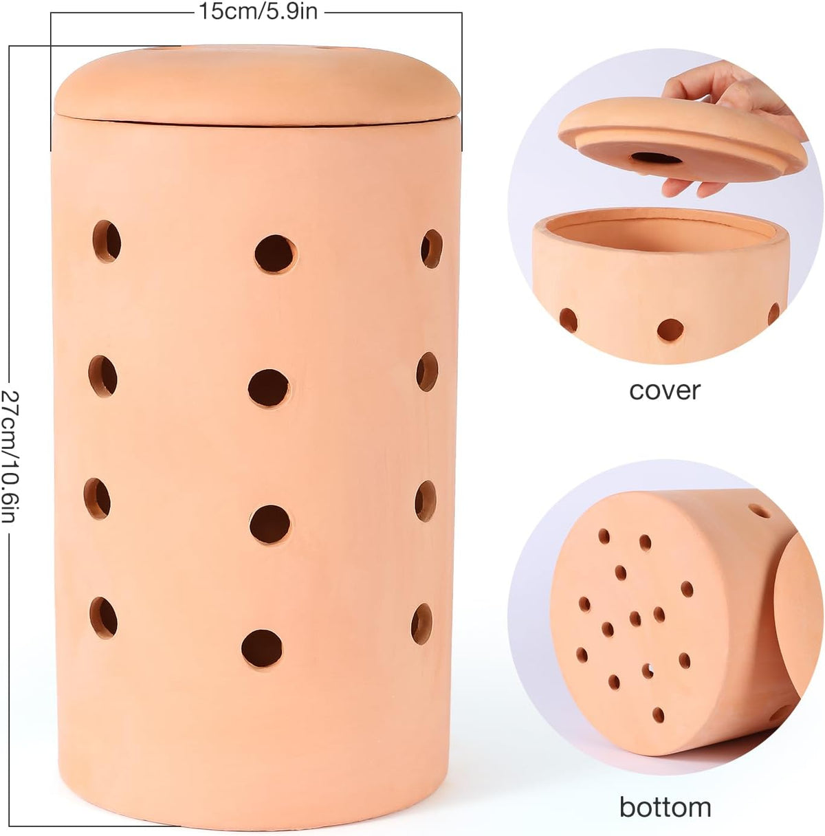 Underground Compost Bin 11Inch Garden Worm Farm Outdoor for Organic Refuse Red Pottery Ceramics