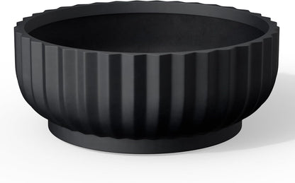 Kante Round Fulted Bowl Planter, 14.6 Inch Dia Large Concrete Flower Pots with Drainage Hole and